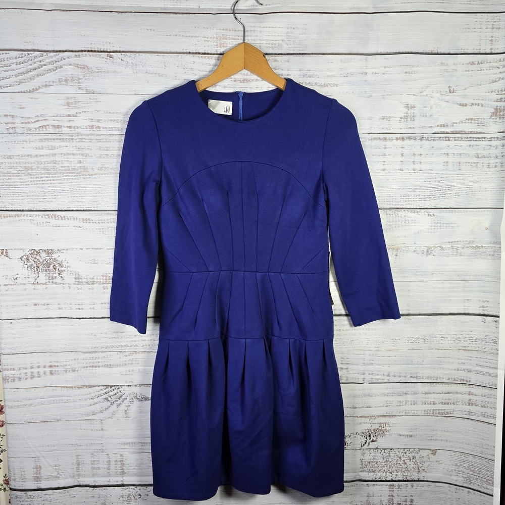 Royal Blue Fit & Flare Dress Size Small | 3/4 Sleeve Minimalist Aesthetic NWOT